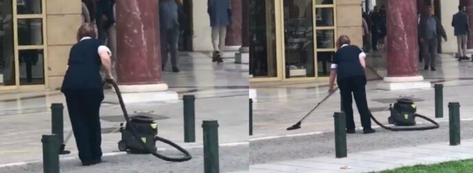 Θεσσαλονίκη: Γυναίκα έβαλε ηλεκτρική σκούπα έξω στην πλατεία Αριστοτέλους