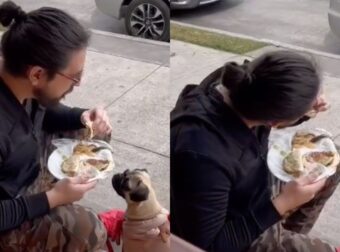 Εστιατόριο Απαγορεύει Σε Άνδρα Την Είσοδο Με Τον Σκύλο Του Και Εκείνος Τρώει Μαζί Του Στο Πεζοδρόμιο (pics)