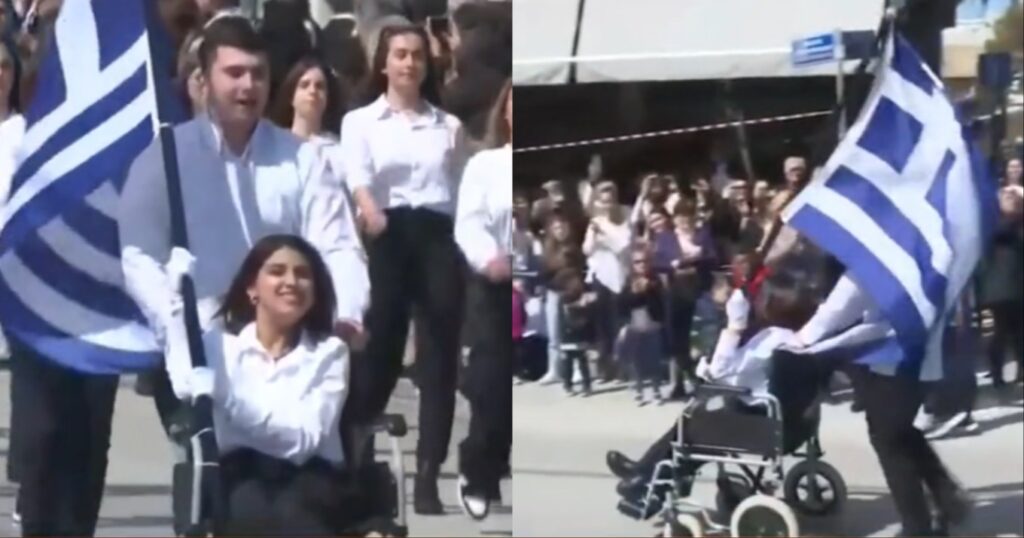 Ρίγη συγκίνησης στην Πολίχνη: Η 17χρονη Μαρία κράτησε περήφανα τη σημαία και έκανε παρέλαση με αμαξίδιο