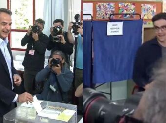 “Λύθηκαν” στα γέλια στο εκλογικό κέντρο: Επική ατάκα Μητσοτάκη για τον γιο του που αργούσε να βγει απ’το παραβάν