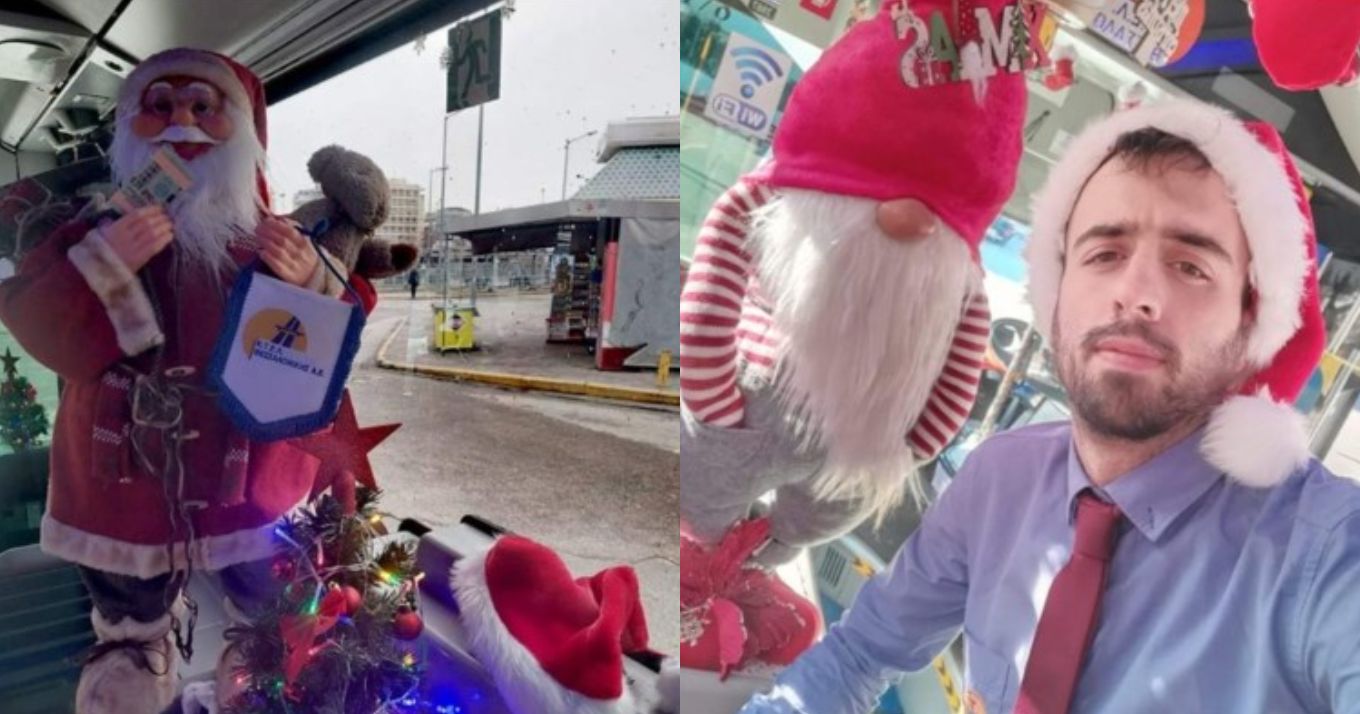 Άγιο Βασίλη, φωτάκια & κρεμασμένες μπότες: Μερακλής οδηγός μετέτρεψε αστικό λεωφορείο της Θεσσαλονίκης σε «πολικό εξπρές»
