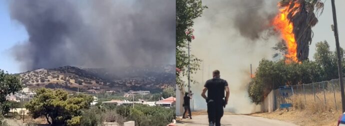 Μήνυμα 112: Μεγάλη φωτιά στη Βάρης – Κορωπίου: Εκκενώνονται περιοχές – Μπήκε στο κτήμα «Νεφέλες» – Ζημιές σε σπίτια