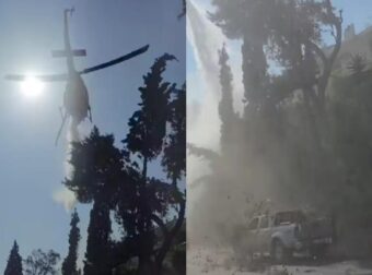 Ατύχημα με ελικόπτερο – Η στιγμή που επιχειρεί σε δρόμο με αυτοκίνητα